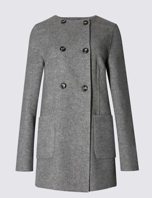 Wool Blend Double Breasted Coat